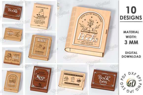 3D Book Gift Boxes Bundle Laser Cut Graphics for Laser Engraving