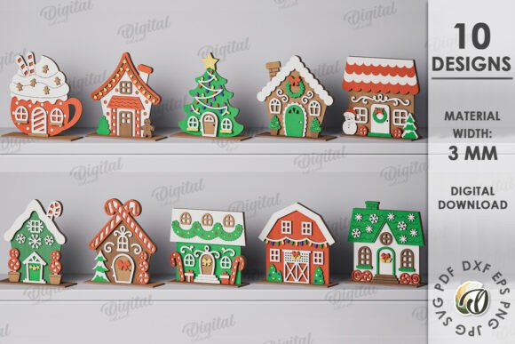 3D Christmas Houses Laser Cut Bundle Graphics for Laser Engraving