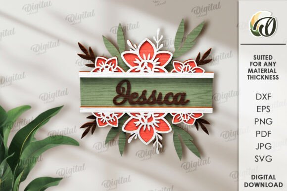 3D Custom Floral Door Sign Laser Cut