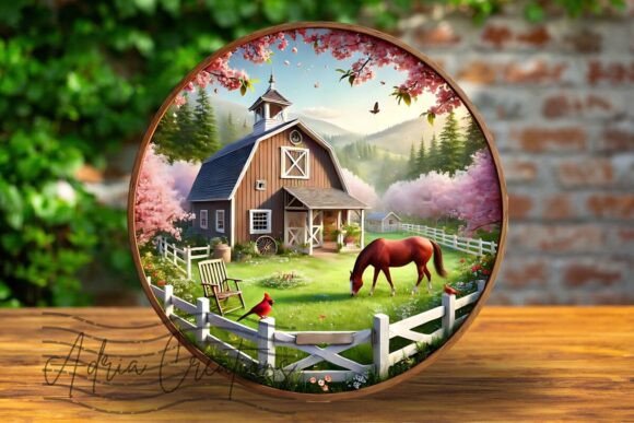 3D Farmhouse Round Sublimation Clipart Graphics and Crafts