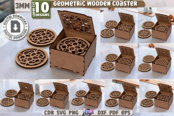 3D Geometric Coaster Laser Cut Bundle: A Modern Design Asset for Home Decor Publishing