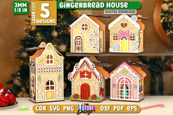 3D Gingerbread Decorative Houses Laser