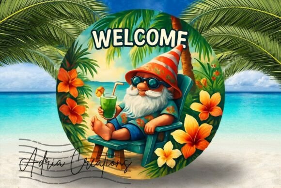 3D Gnome Summer Tropical Round Sign Png Graphics in Crafts