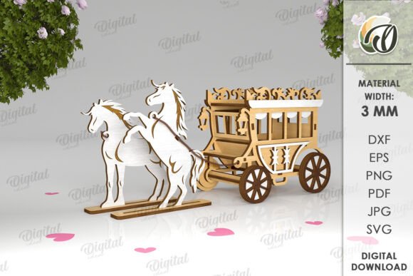 3D Horse Carriage Laser Cut for Stands