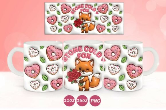3D Inflated Valentine Fox Mug Wrap PNG Graphics and Crafts