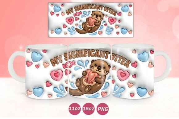 3D Inflated Valentine Otter Mug Wrap PNG Graphics and Crafts