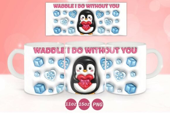 3D Inflated Valentine Penguin Mug Wrap