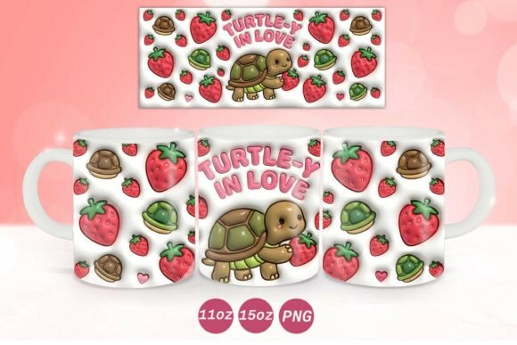 3D Inflated Valentine Turtle Mug Wrap Graphics for Crafts