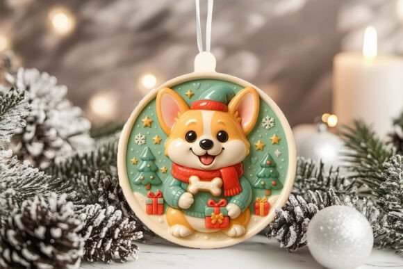 3D Porcelain Corgi Dog Xmas Ornament Graphics and Illustrations Review