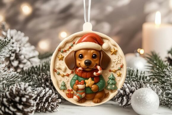 3D Porcelain Dachshund Dog Xmas Ornament Graphics and Illustrations Review