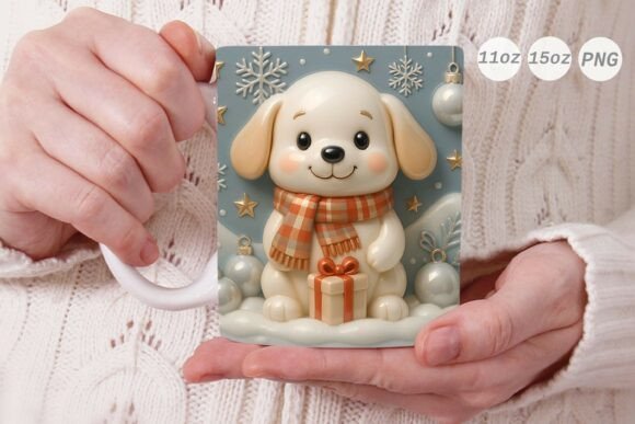 3D Porcelain Effect Dog Xmas Mug Wrap Graphics for Crafts