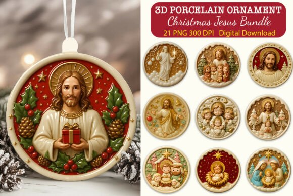 3D Porcelain Effect Xmas Jesus Ornaments Graphics and Illustrations Review