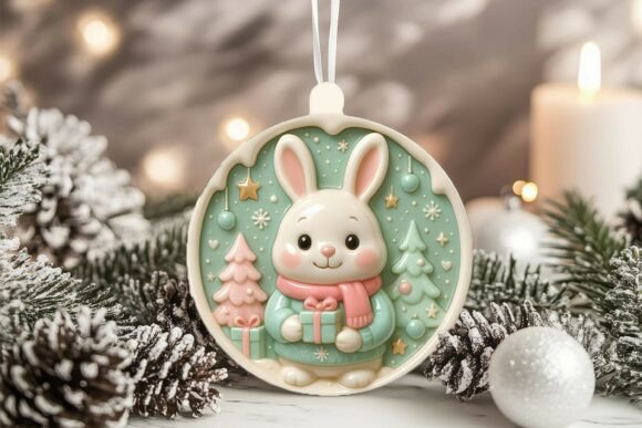 3D Porcelain Rabbit Christmas Ornament