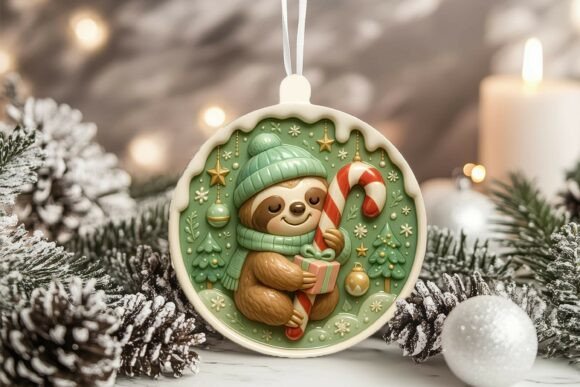 3D Porcelain Sloth Christmas Ornament Graphics and Illustrations Review