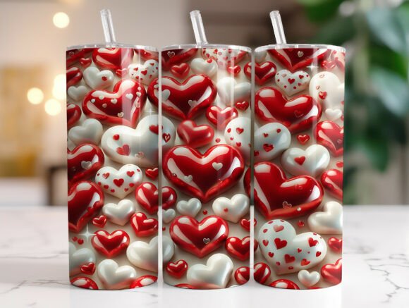 3D Red White Hearts 20oz Tumbler Wrap Review