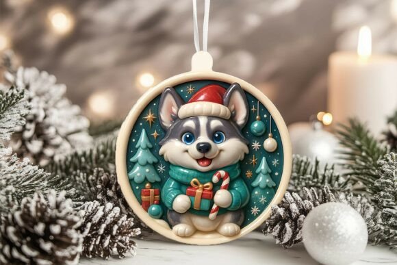 3D Siberian Husky Dog Xmas Ornament