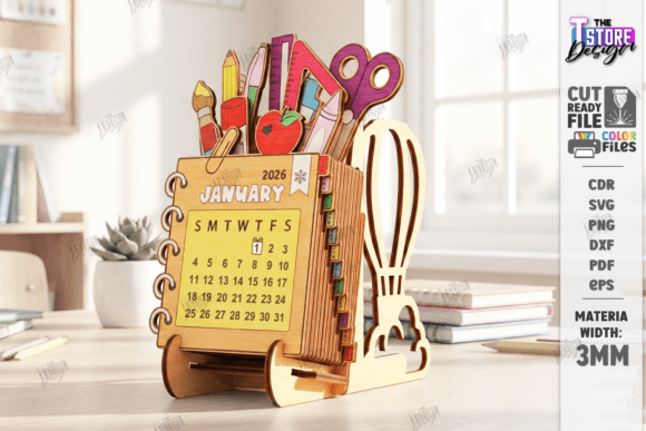 3D Teacher Desk Calendar 2026 Laser Cut