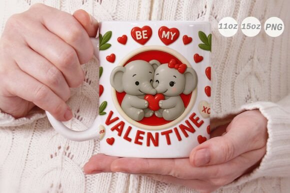 3D Valentine Elephant Couple Mug Wrap Graphics