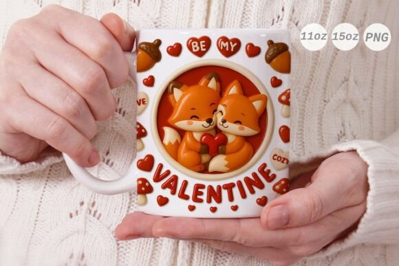 3D Valentine Fox Couple Mug Wrap PNG Review