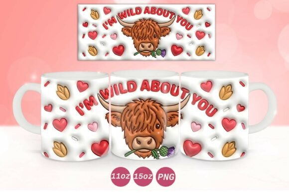 3D Valentine Highland Cow Mug Wrap PNg Graphics and Crafts Review