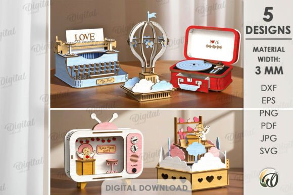 3D Valentine s Day Decors Bundle Laser