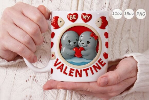 3D Valentine Seal Couple Mug Wrap PNG Graphics and Crafts Review