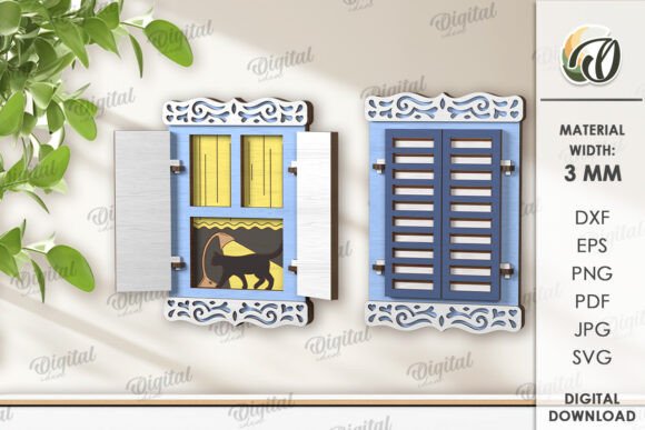 3D Wooden Window Ornament Laser Cut