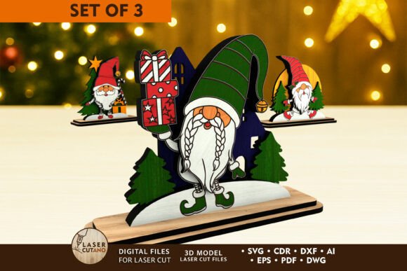 Christmas Gnome Figurines Set of 3: Laser Cutting & Winter Amp Review