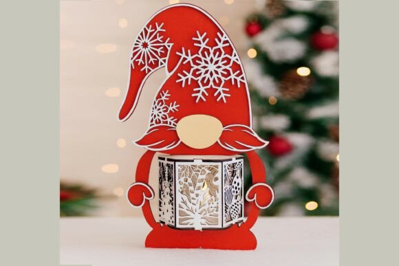 Christmas Gnome Lantern - Candle Holder Laser Cutting Winter Amp