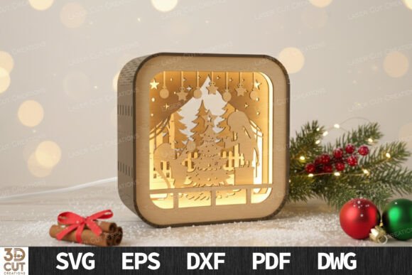 Christmas Gnome Shadow Box Lantern SVG: Laser Cutting and Winter Amp