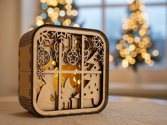 Christmas Shadow Box - Candle Holder Laser Cutting Winter Amp