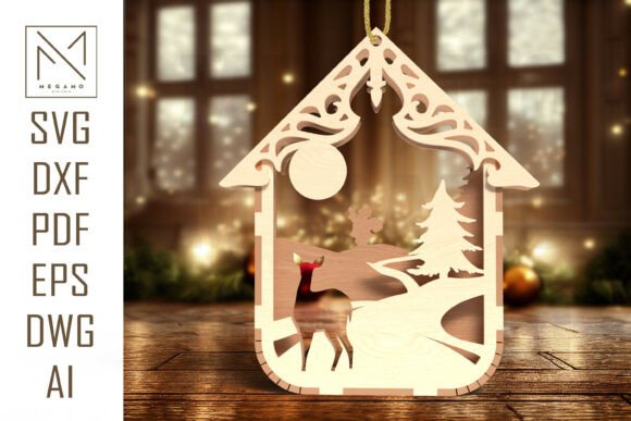 Deer in Snowy Forest Ornament SVG for Laser Cutting and Winter Amp