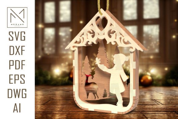 Girl with Deer Christmas Ornament SVG for Laser Cutting and Winter Amp Projects