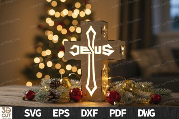 Jesus Cross Light Box SVG for Laser Cutting and Winter Amp Projects