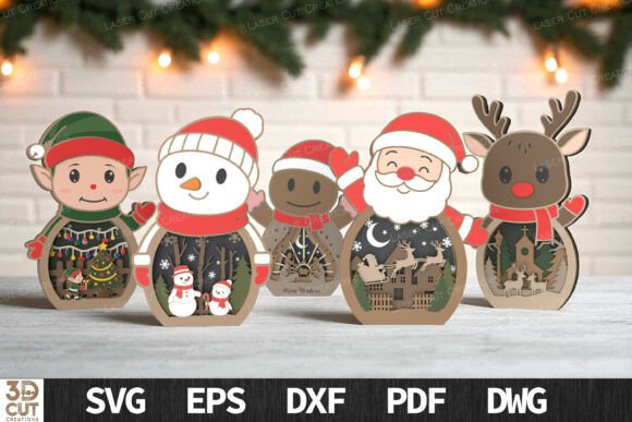 Layered Christmas Characters Bundle SVG: Laser Cutting and Winter Amp