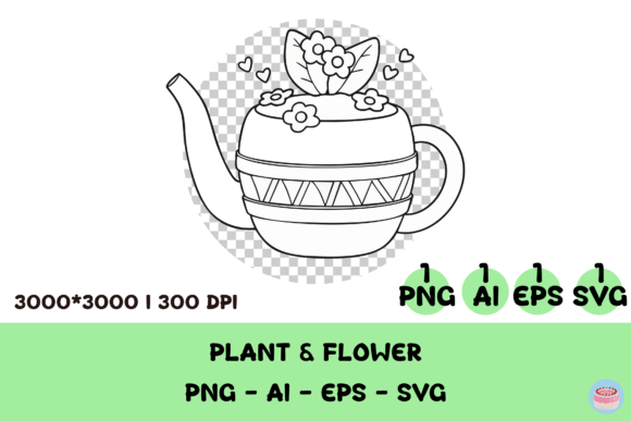 Line Art Teapot Planter Clipart Graphics and Illustrations Review