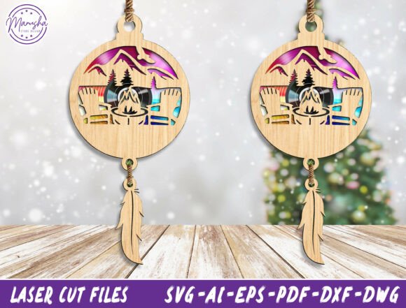 Mountain Campfire Dreamcatcher SVG for Laser Cutting Ornaments