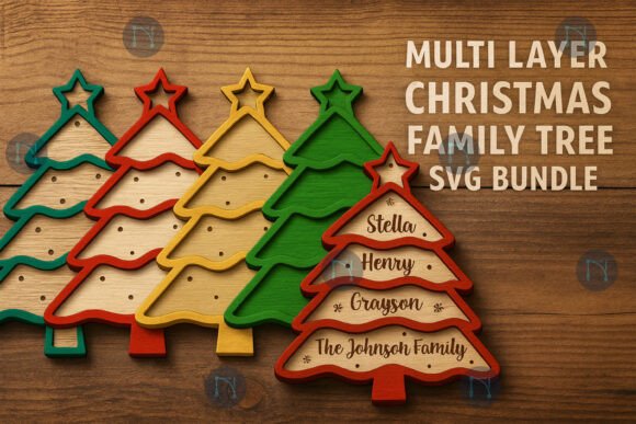Multi Layer Christmas Family Tree SVG Bu: Laser Cutting and Winter Amp