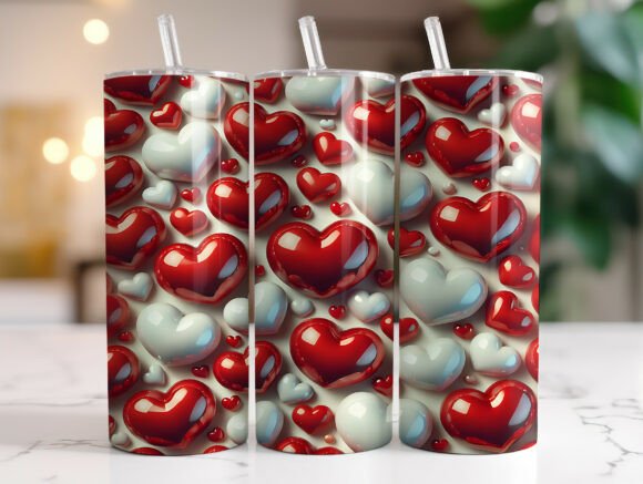 Red White 3D Hearts 20oz Tumbler Wrap Graphics Review