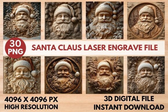 Santa Claus Laser Engrave File Graphics for Laser Engraving