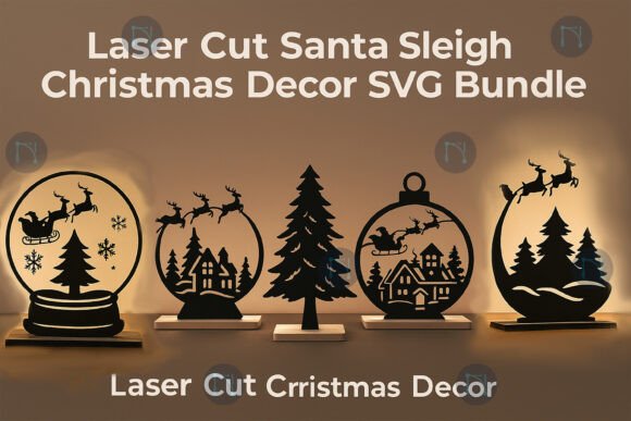 Santa Sleigh Christmas Decor SVG Bundle: Laser Cutting & Winter Amp