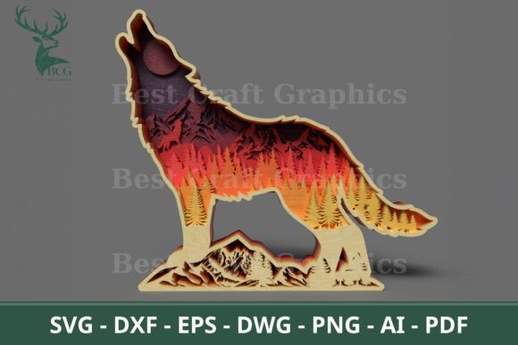 Wolf 3D Forest Landscape Laser Cut File for Wall Decor